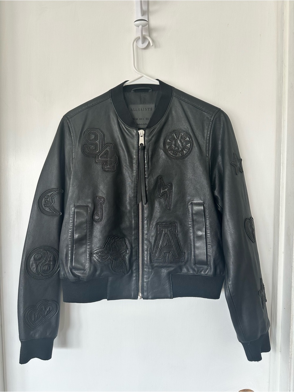 NWOT AllSaints Special Edition Orton ‘94 Sheep Leather Bomber Jacket w/Patches 6 - Picture 4 of 9
